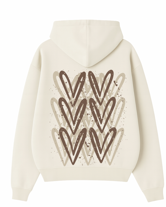 Beige Heart Printed Hoodie Adults