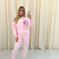 Miss Runway Multicolour Heart Graffiti Sweatshirt Legging Set Pink