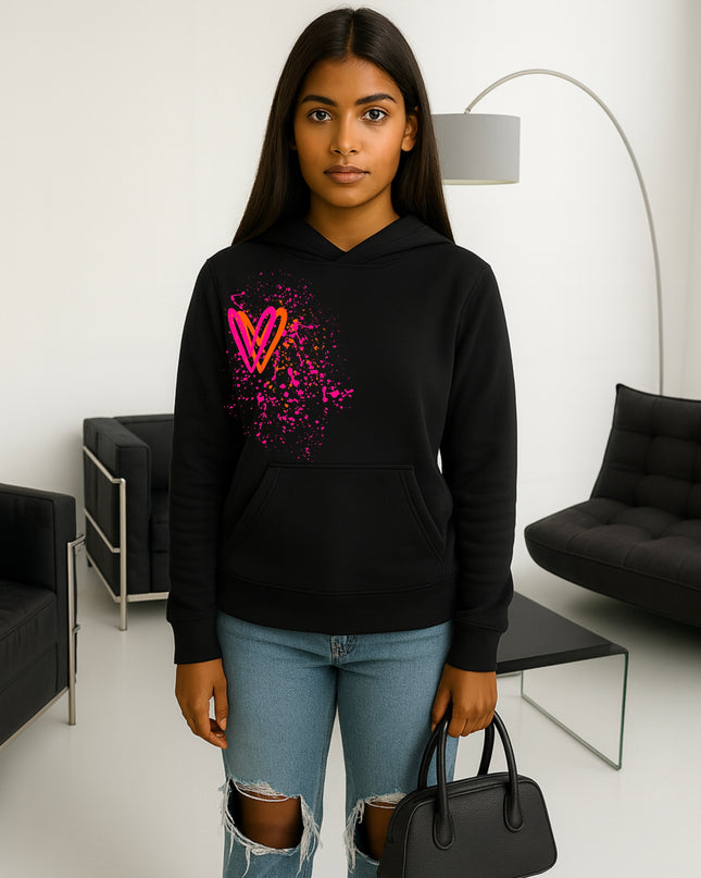 Neon Pink And Orange Heart Printed Hoodie