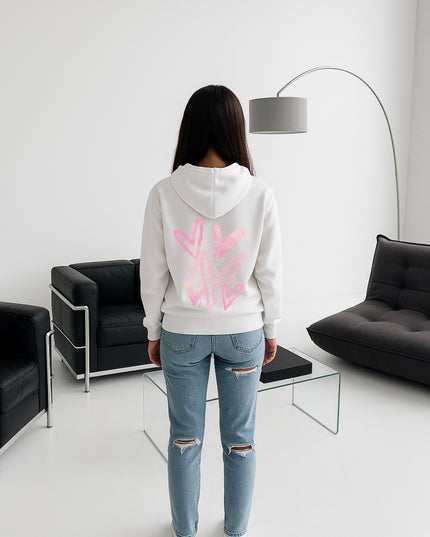 Pink Scatter Hearts Printed Hoodie
