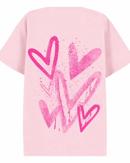 Hot Pink Scatter Heart Printed T-shirt Kids