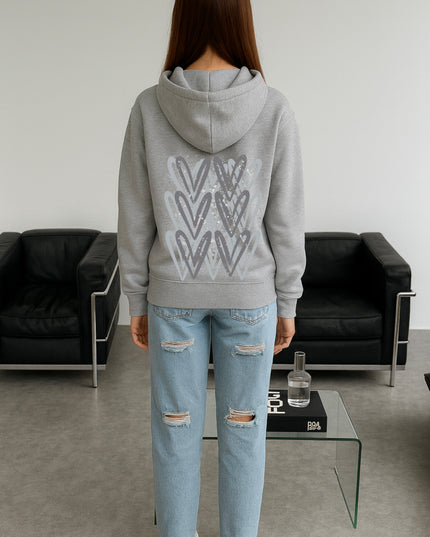 Grey Heart Printed Hoodie