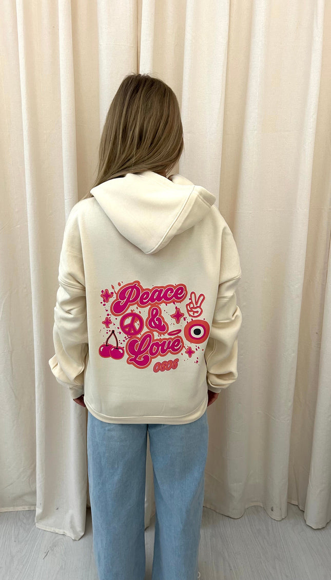 Peace & Love Printed Ruched Hoodie – additional view