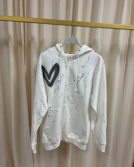 Grey Hearts Spray Painted Zip Up Hoodie Adults