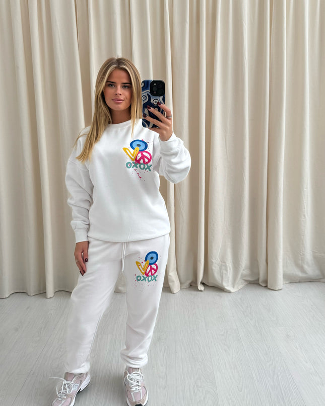 XOXO Graffiti Sweatshirt Tracksuit White