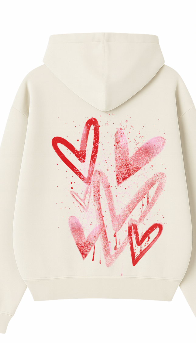 Pink/Red Scatter graffiti heart hoodie with spray paint effect print – women's hoodie by Miss Runway