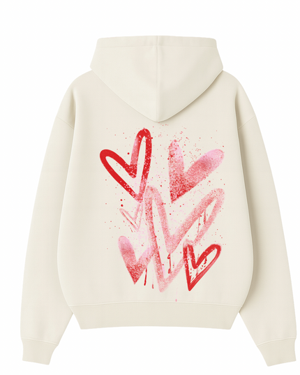 Pink/Red Scatter Heart Printed  Hoodie Kids
