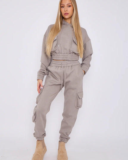 Cargo Pockets Fleece Tracksuit Dove Grey