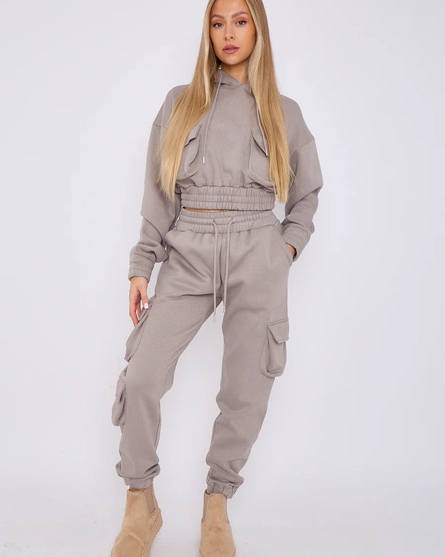 Cargo Pockets Fleece Tracksuit Dove Grey
