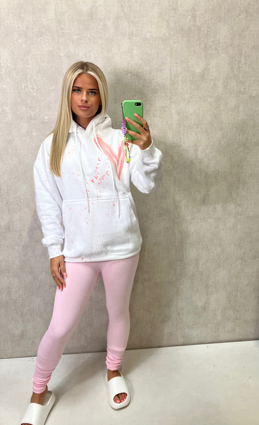 Coral/Pink Heart White Hoodie And Legging Set