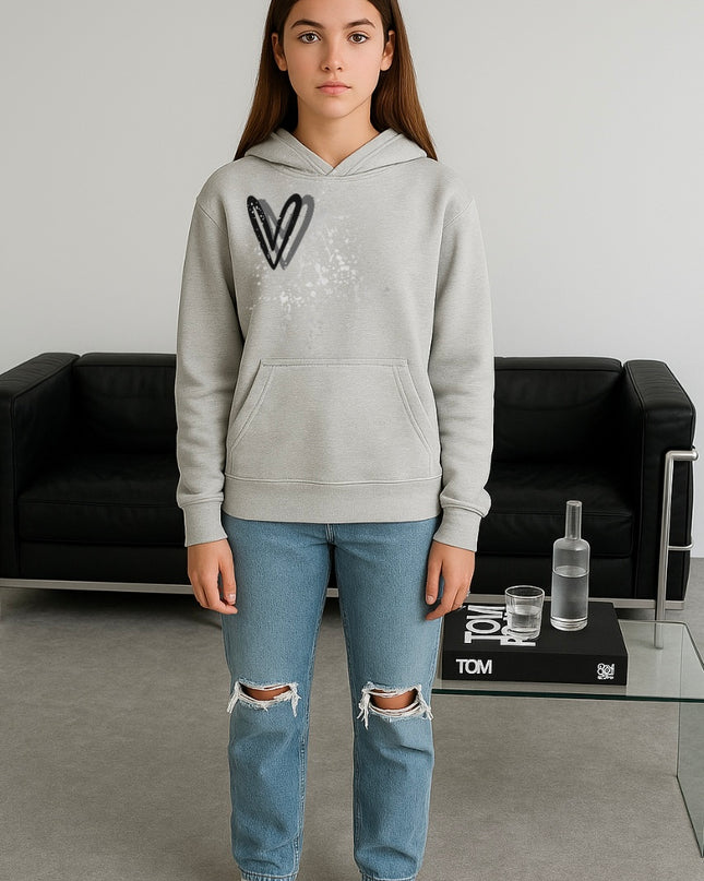 Dark Grey Heart Printed Hoodie