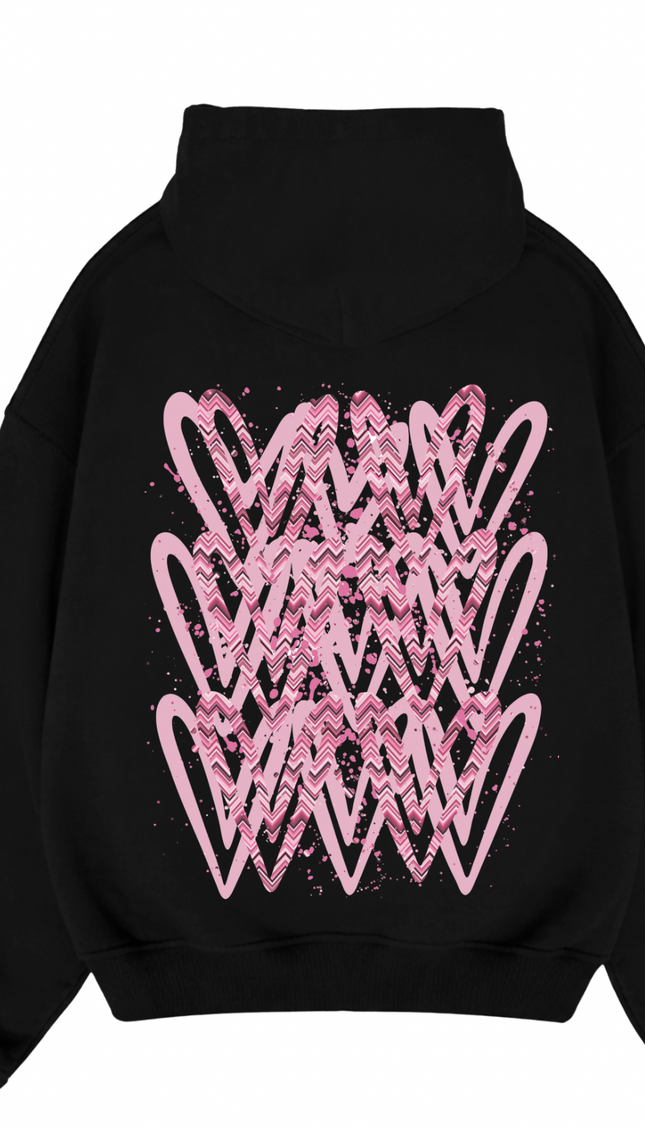 Pink Zig Zag Heart Printed Hoodie – image 7