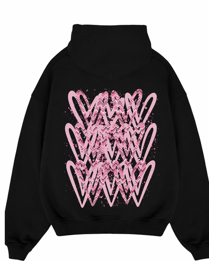 Pink Zig Zag Heart Printed  Hoodie Kids