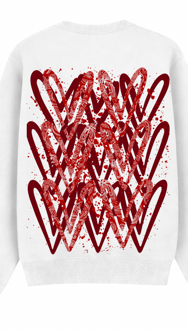 Red Paisley graffiti heart sweatshirt with spray paint effect print – women's sweatshirt by Miss Runway