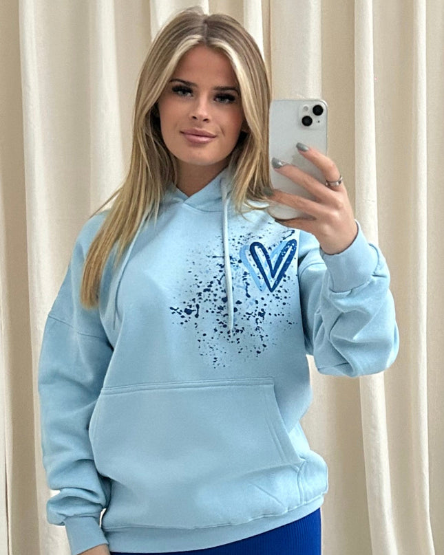 Royal Blue Heart Printed Hoodie Adults