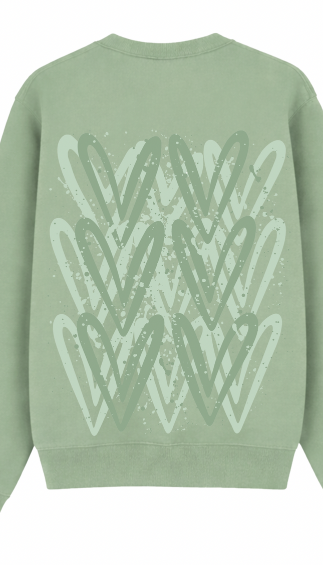 Sage Green graffiti heart sweatshirt with spray paint effect print – women's sweatshirt by Miss Runway