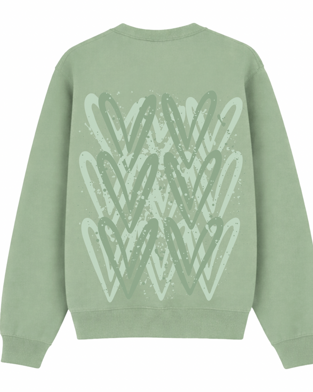 Sage Green Heart Printed Sweatshirt Adults