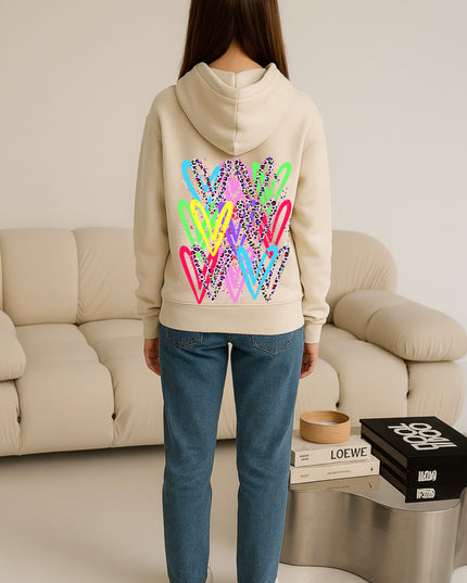 Multicoloured Leopard Heart Printed Hoodie