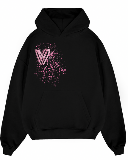 Pink Zig Zag Heart Printed  Hoodie Kids
