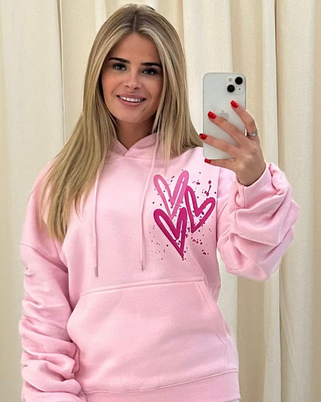 Miss Runway Pink Heart Printed Hoodie Kids