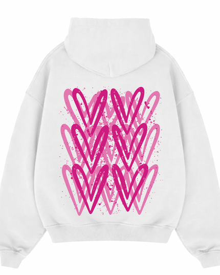 Hot Pink Heart Printed Hoodie Kids