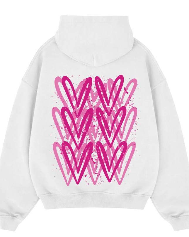 Hot Pink Heart Printed Hoodie Kids