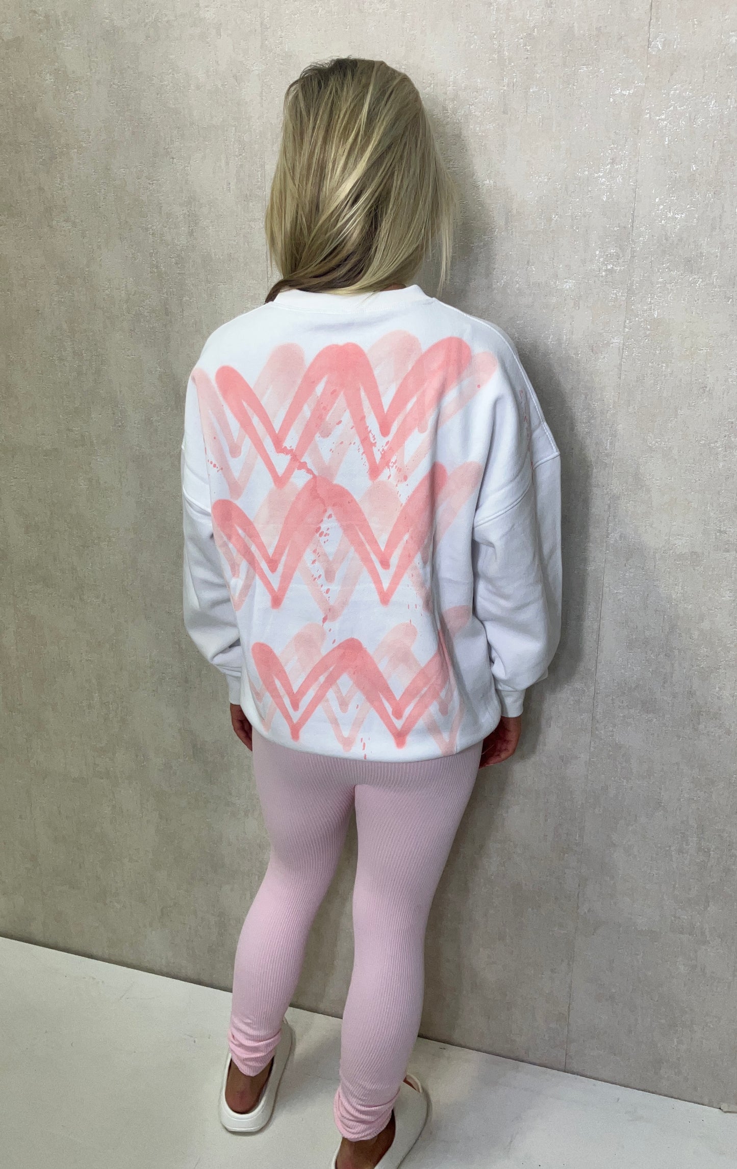 Coral/Pink Heart Sprayed Sweatshirt