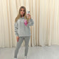 Miss Runway Pink Heart Graffiti Hoodie And Legging Set Grey