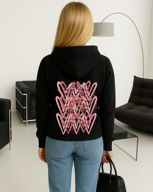Coral Zig Zag Heart Printed Hoodie