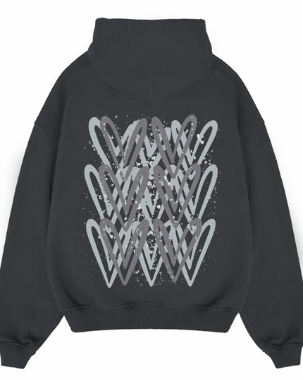 Grey Heart Printed Hoodie Adults