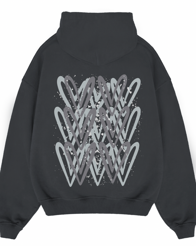 Grey Heart Printed Hoodie Adults