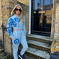 Blue Evil Eye,Peace, Heart Cropped Hooded Tracksuit