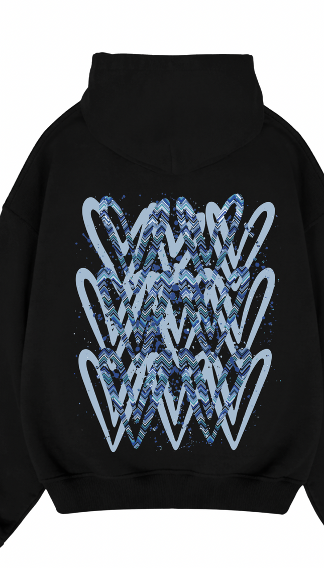 Blue Zig Zag Heart Printed Hoodie – image 5