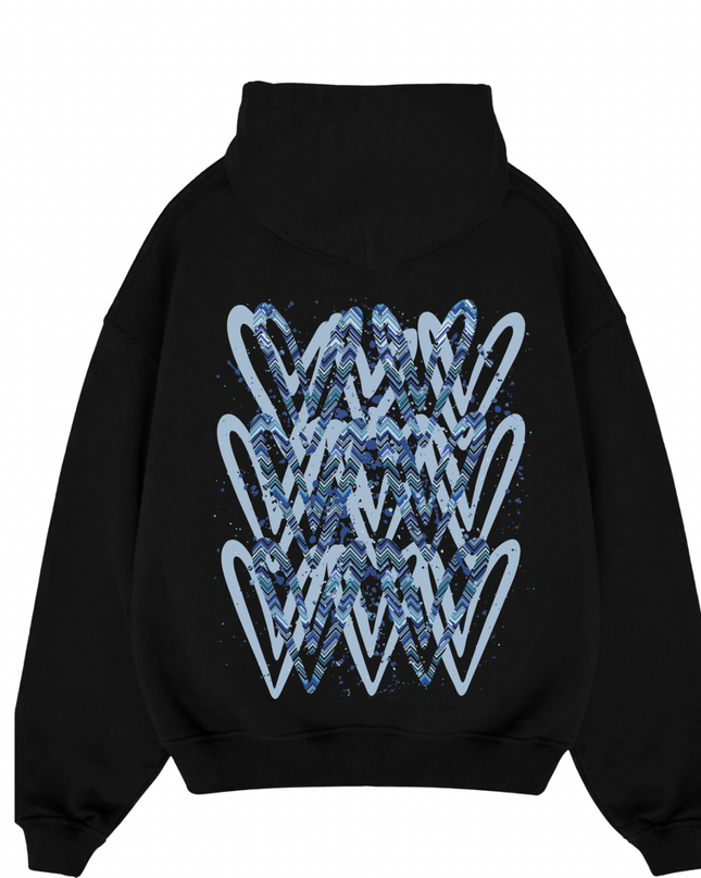 Blue Zig Zag Heart Printed  Hoodie Kids