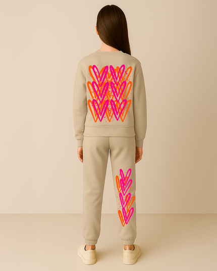 Neon Hearts Printed Sweatshirt Tracksuit Kids