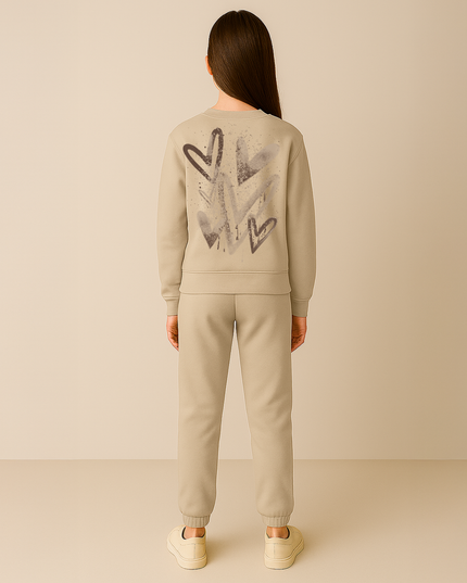 Brown Scatter Hearts Printed Sweatshirt Tracksuit Kids