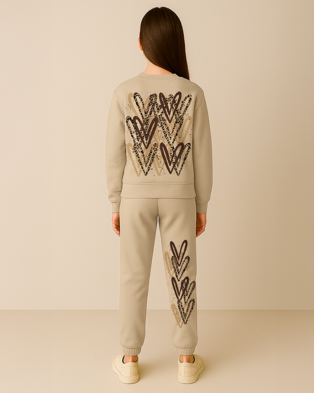 Leopard Print Hearts Printed Sweatshirt Tracksuit Kids