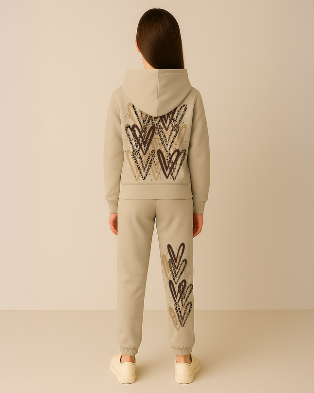 Leopard Print Hearts Printed Hooded Tracksuit Kids