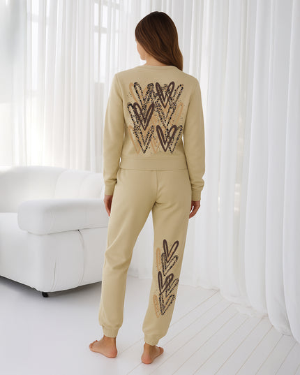 Leopard Print Hearts Printed Sweatshirt Tracksuit Adult