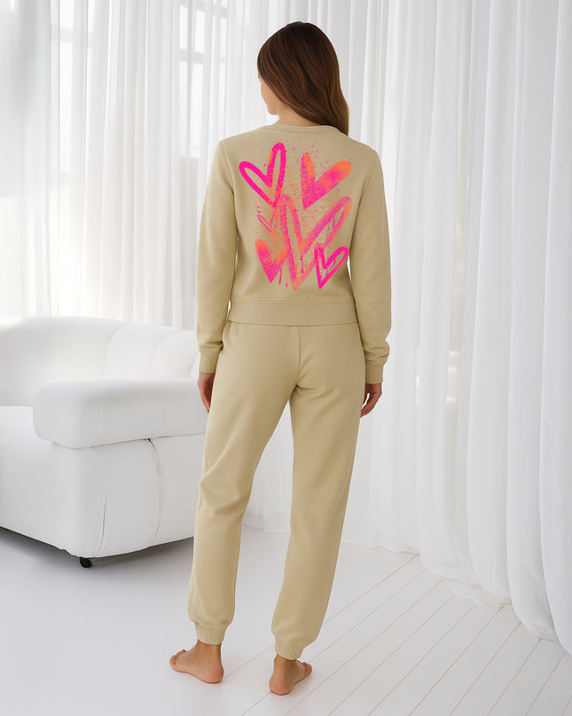 Neon Pink & Orange Scattered Hearts Printed Sweatshirt Tracksuit Adult