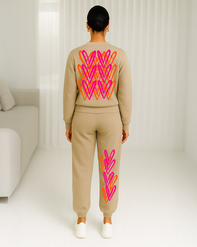 Neon Pink & Orange Hearts Printed Sweatshirt Tracksuit Adult