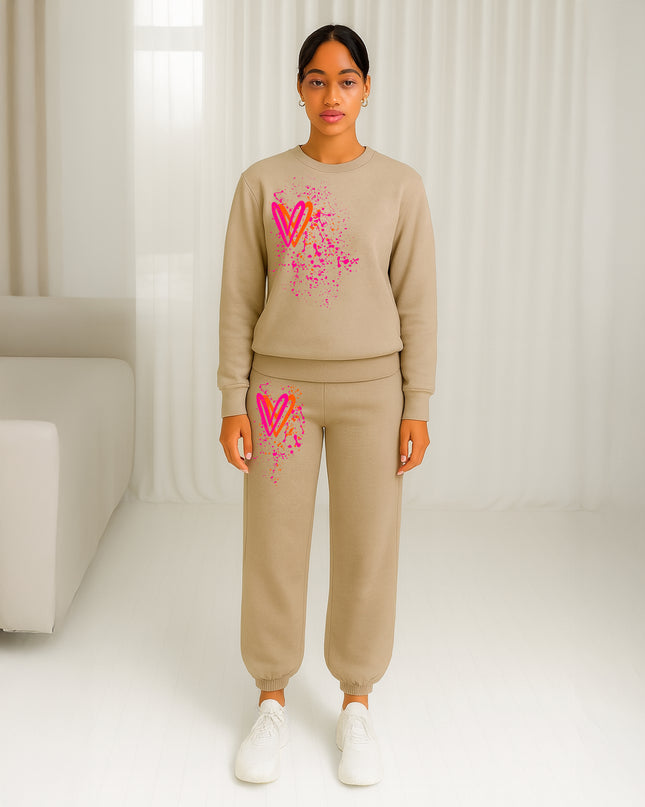 Neon Pink & Orange Hearts Printed Sweatshirt Tracksuit Adult