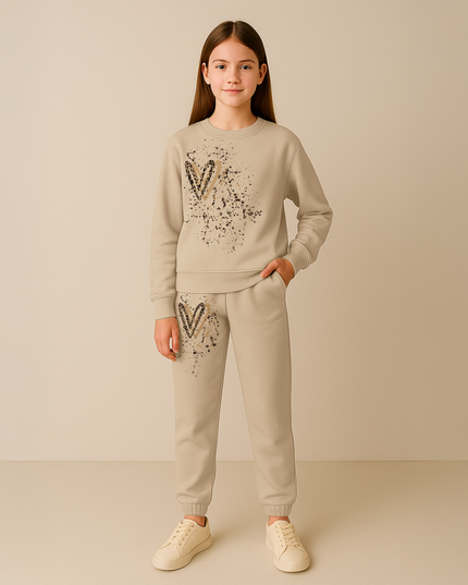Leopard Print Hearts Printed Sweatshirt Tracksuit Kids