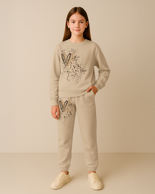 Leopard Print Hearts Printed Sweatshirt Tracksuit Kids