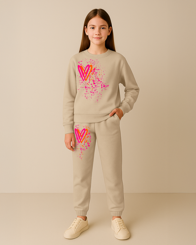 Neon Hearts Printed Sweatshirt Tracksuit Kids