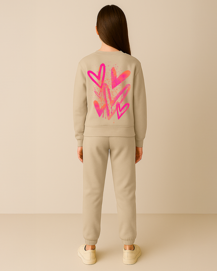 Neon Pink/Orange Scatter Hearts Printed Sweatshirt Tracksuit Kids