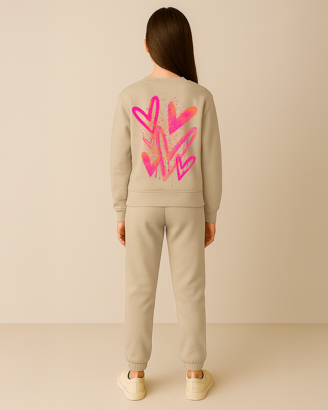 Neon Pink/Orange Scatter Hearts Printed Sweatshirt Tracksuit Kids