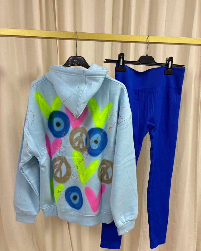 Neon Heart, Gold Peace, Evil Eye Spray Painted Hoodie & Leggings Adults