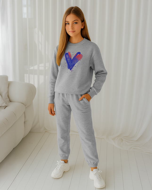 Blue/Red Scatter Hearts Printed Sweatshirt Tracksuit Kids