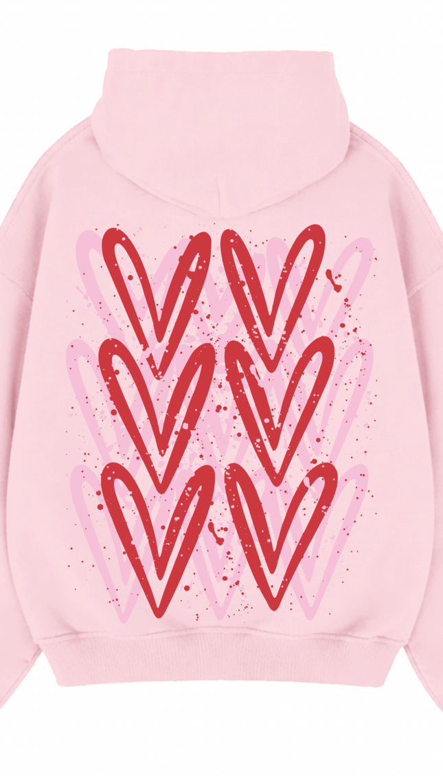 Pink/Red graffiti heart hoodie with spray paint effect print – women's hoodie by Miss Runway